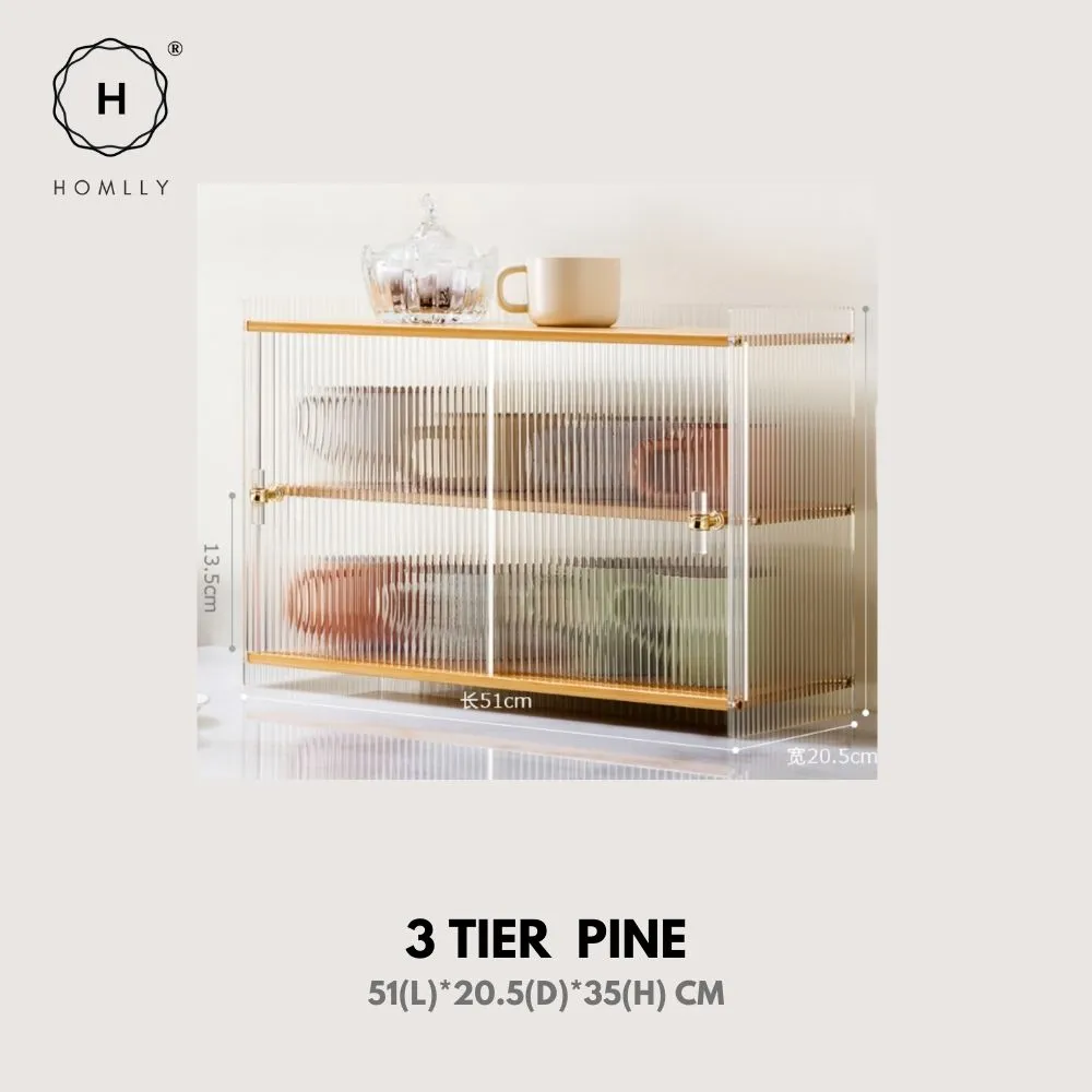 Homlly Dustproof Kitchen Storage Tabletop Cupboard Rack with Acrylic Door
