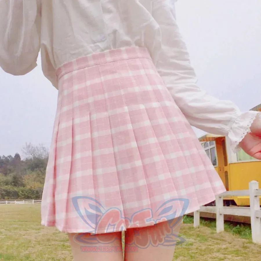 Japanese Sweet Pleated Tuck Plaid Mini Skirt mp006161