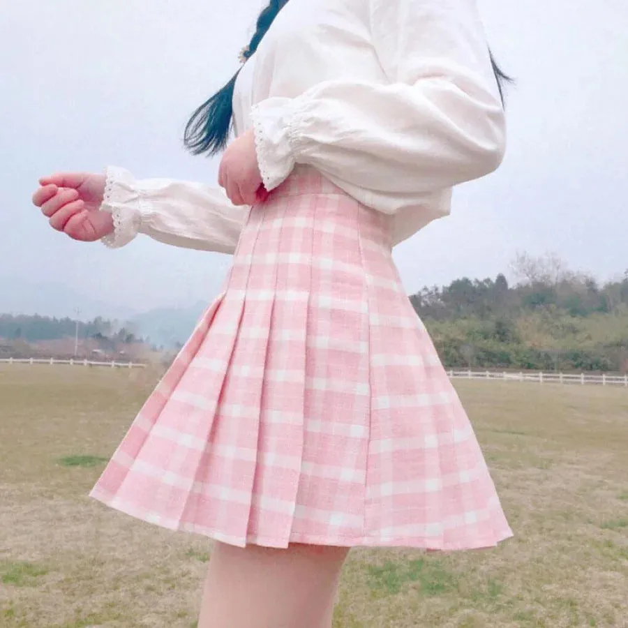 Japanese Sweet Pleated Tuck Plaid Mini Skirt mp006161