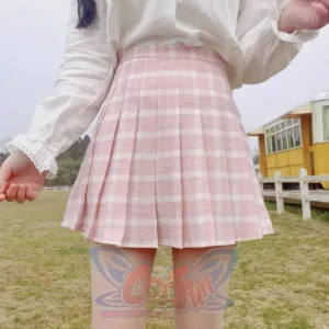 Japanese Sweet Pleated Tuck Plaid Mini Skirt mp006161