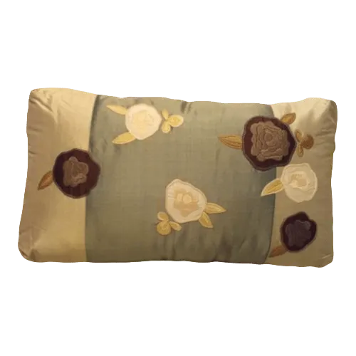 Joy Oy Decorative Pillow (18x10) Blue/Green with White/Brown flowers