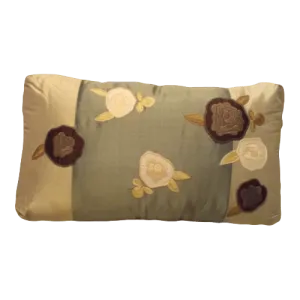 Joy Oy Decorative Pillow (18x10) Blue/Green with White/Brown flowers