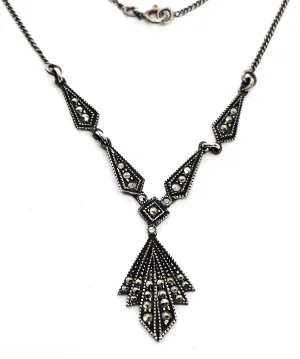 Judith Jack Art Deco style vintage marcasite vintage sterling silver lavalier necklace
