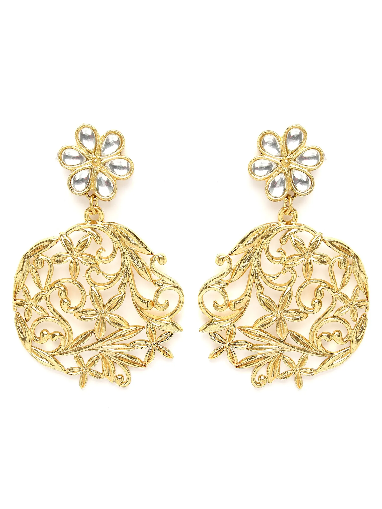 Karatcart Floral Design Golden Kundan Dangler Earrings for Women