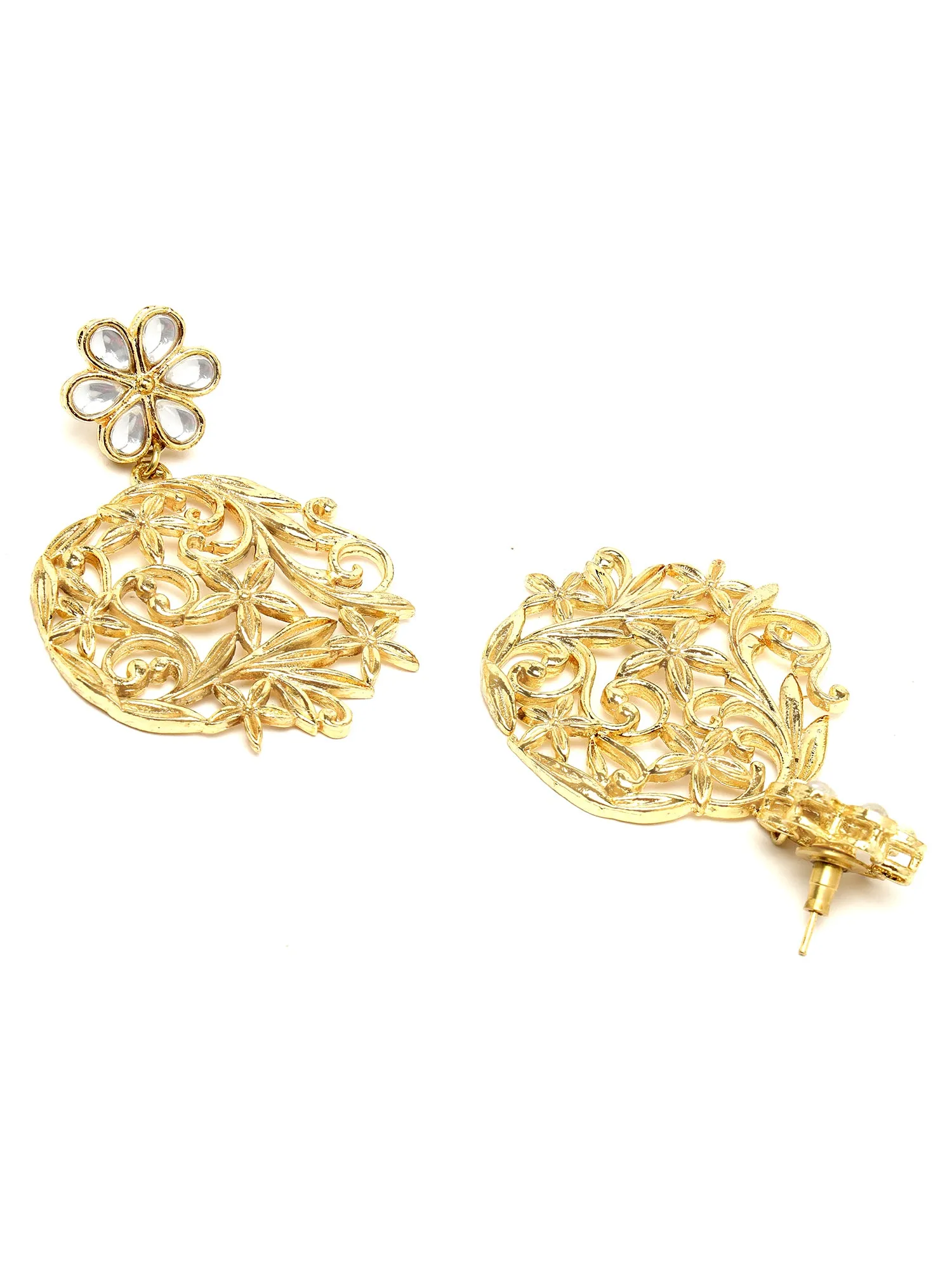 Karatcart Floral Design Golden Kundan Dangler Earrings for Women
