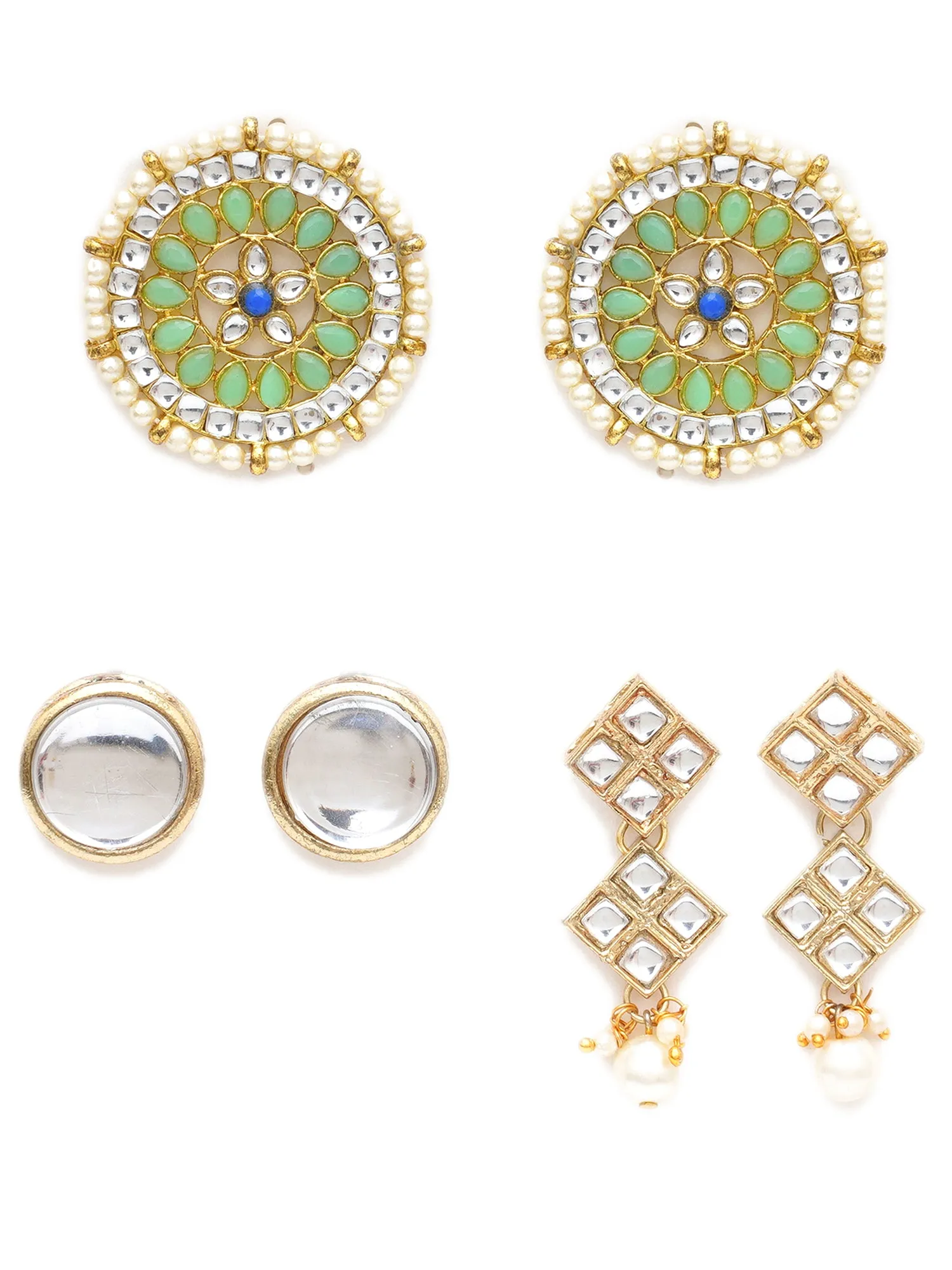 Karatcart Set of 3 Handcrafted Kundan Earrings Combo for Women