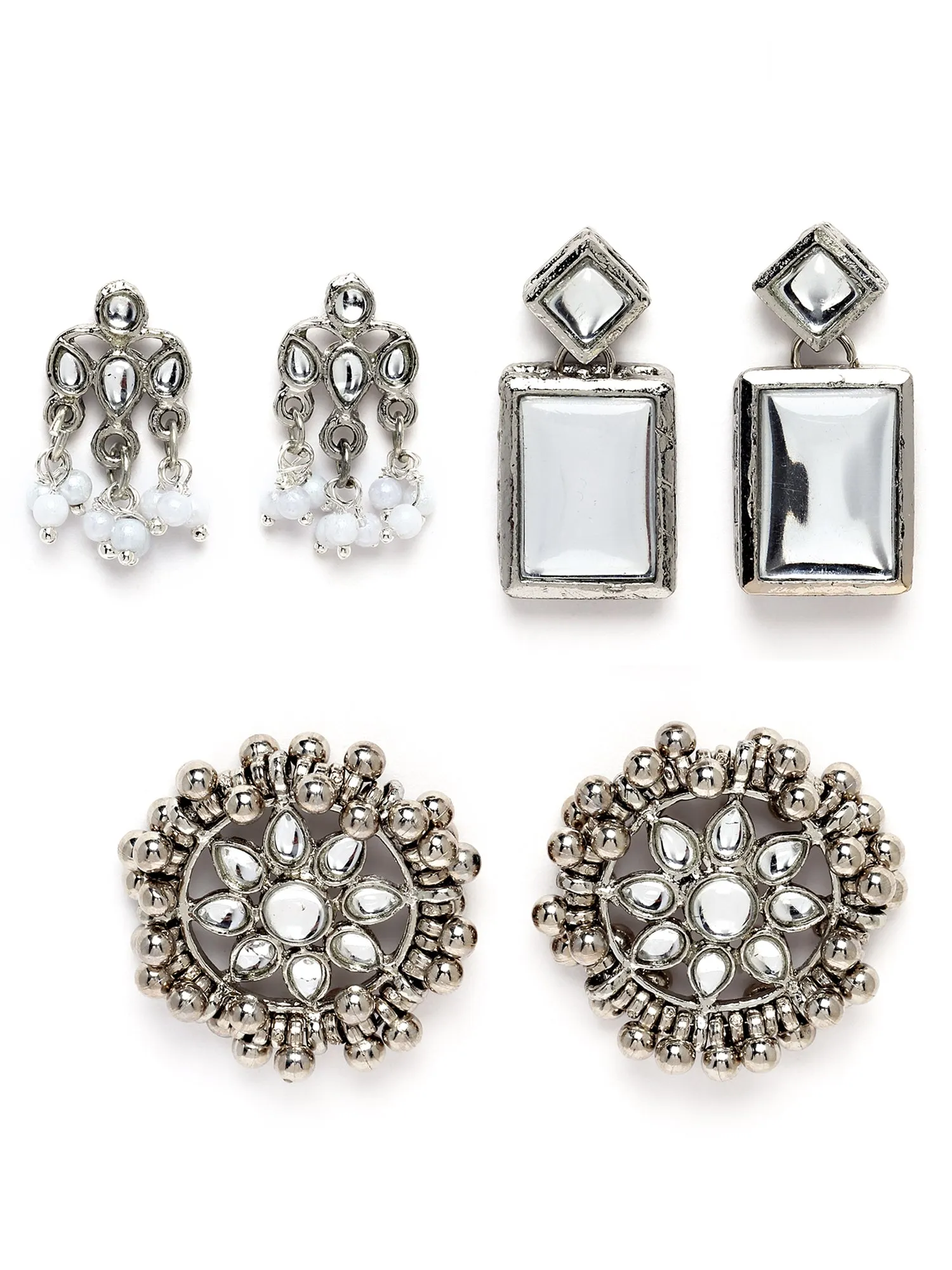 Karatcart Set of 3 Handcrafted Kundan Earrings Combo for Women