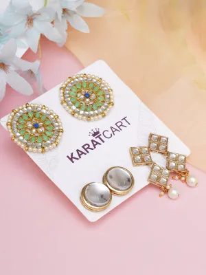Karatcart Set of 3 Handcrafted Kundan Earrings Combo for Women