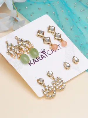 Karatcart Set of 4 Handcrafted Kundan Earrings Combo for Women