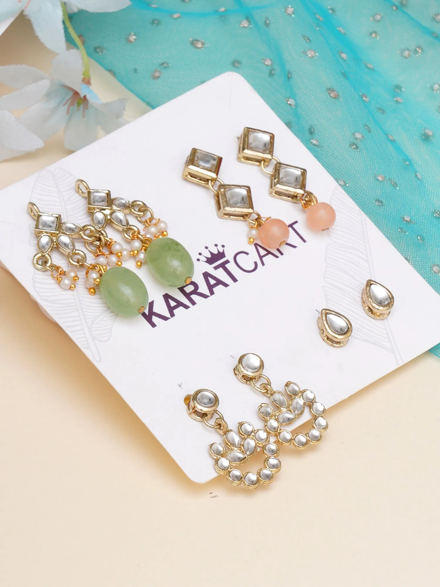 Karatcart Set of 4 Handcrafted Kundan Earrings Combo for Women