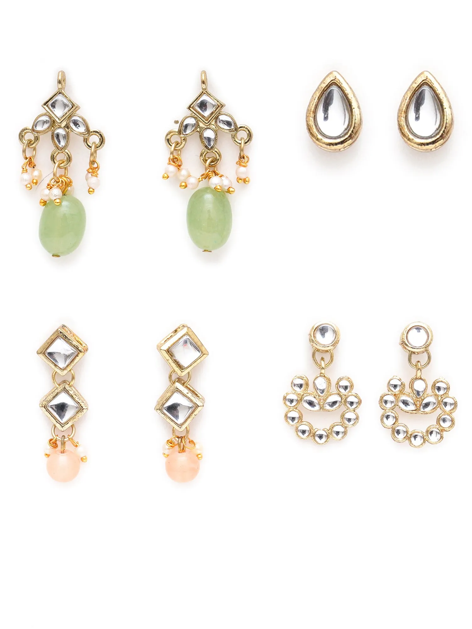 Karatcart Set of 4 Handcrafted Kundan Earrings Combo for Women