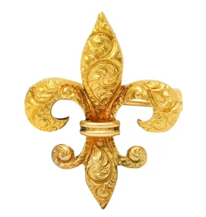 Late Victorian 14 Karat Gold Fleur-De-Lis Pendant Brooch Watch Locket Pin