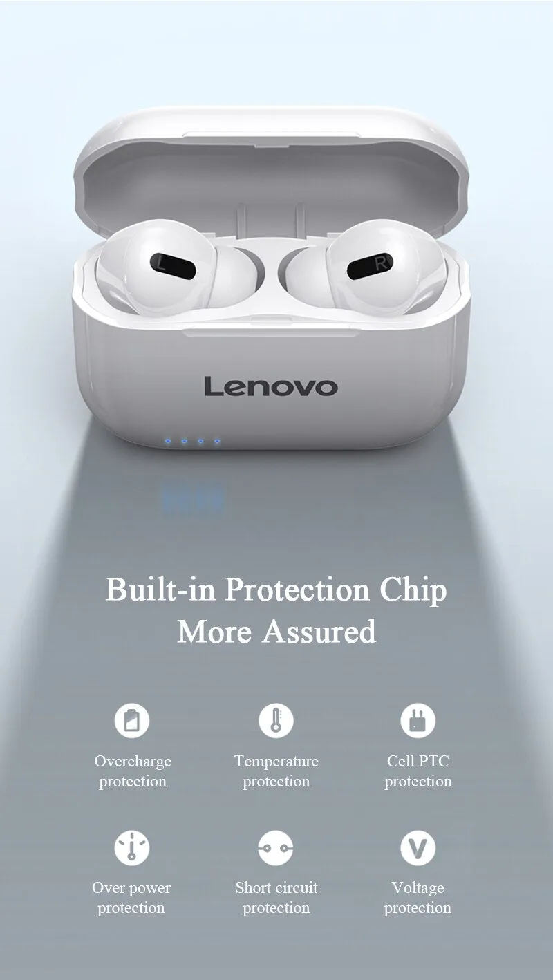 Lenovo Lp1s Bluetooth Sports HiFi Stereo Earbuds With Mic - Black