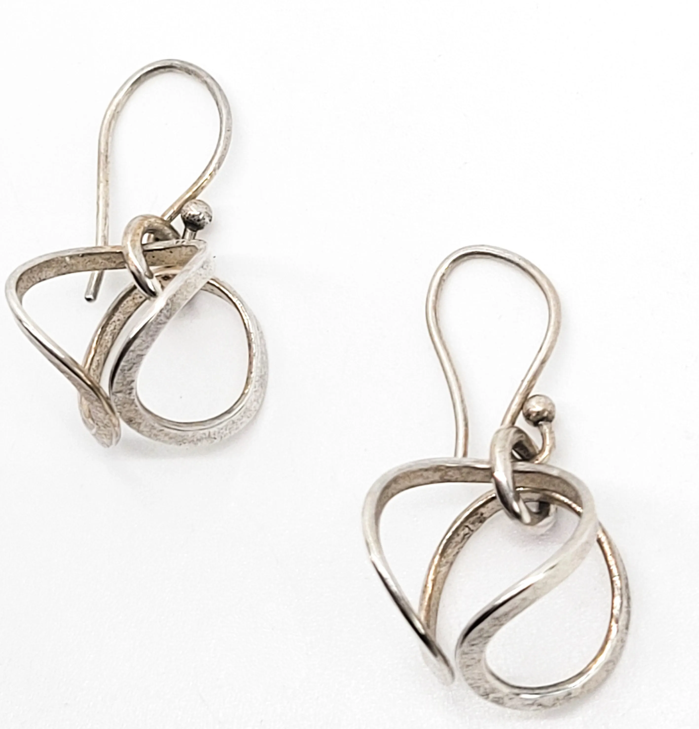 Loeber and Look Abstract modernist hoop drop retro vintage sterling silver earrings