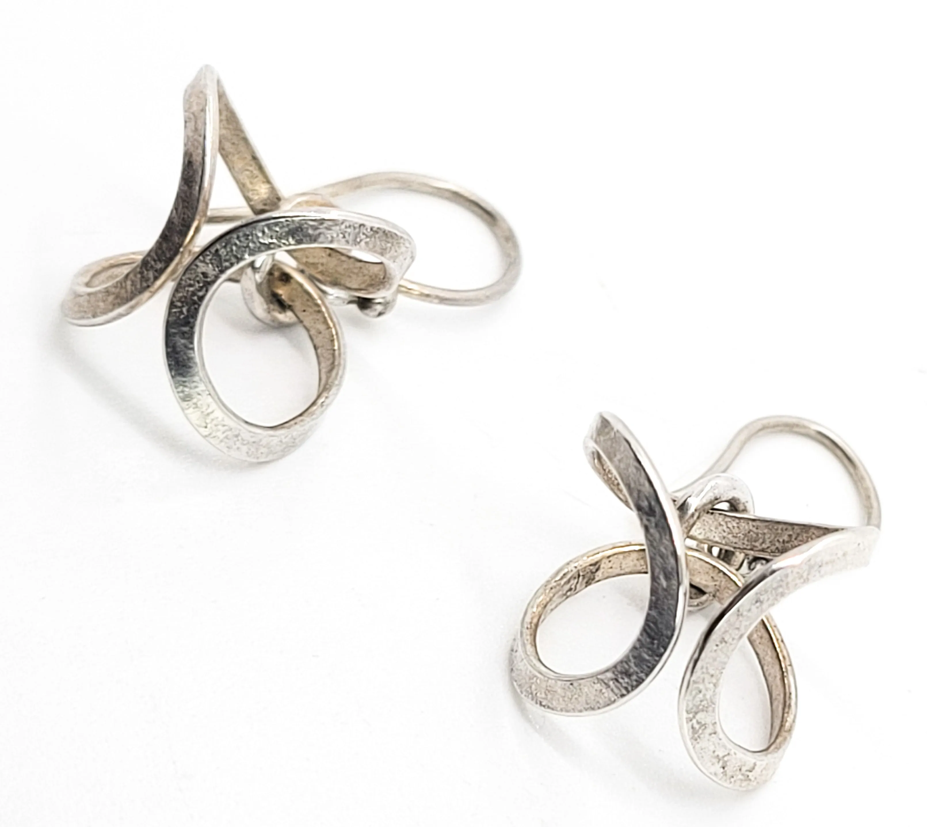 Loeber and Look Abstract modernist hoop drop retro vintage sterling silver earrings