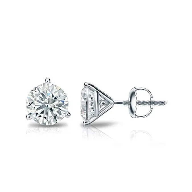 Luxury Round Lab Diamond Stud Earrings Real 925 Sterling Silver Women Jewelry