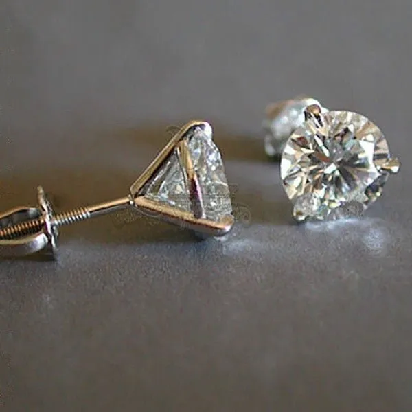 Luxury Round Lab Diamond Stud Earrings Real 925 Sterling Silver Women Jewelry