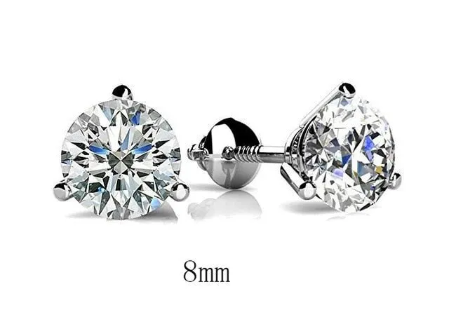 Luxury Round Lab Diamond Stud Earrings Real 925 Sterling Silver Women Jewelry