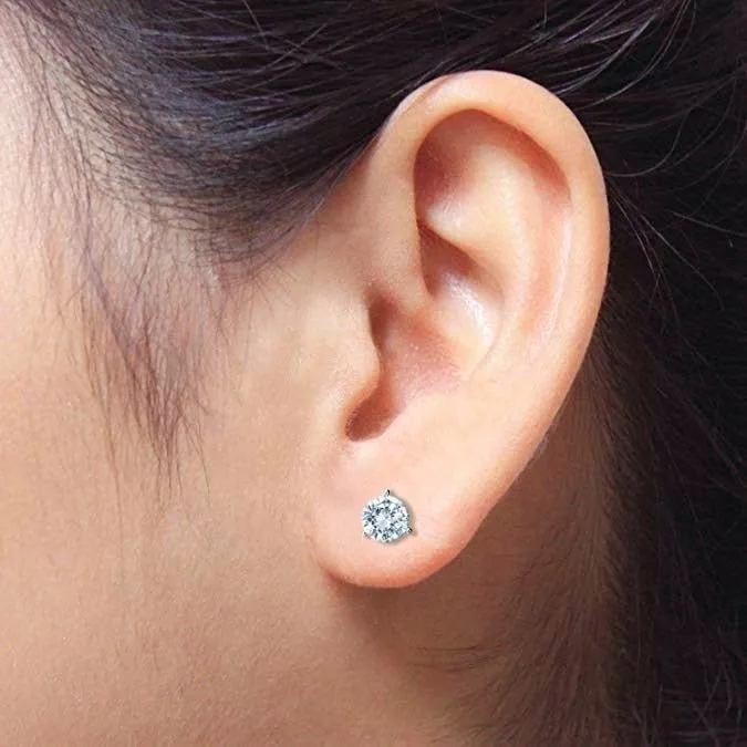 Luxury Round Lab Diamond Stud Earrings Real 925 Sterling Silver Women Jewelry