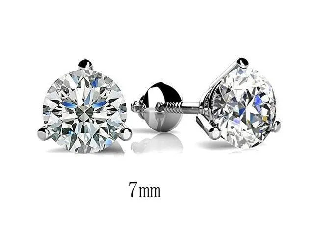 Luxury Round Lab Diamond Stud Earrings Real 925 Sterling Silver Women Jewelry