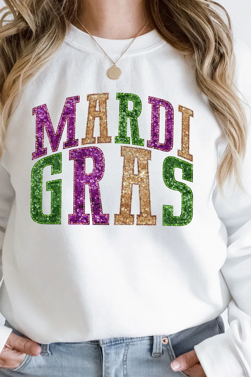 Mardi Gras Faux Sequin Embroidery Transfer Heavy-weight Crew Sweatshirt