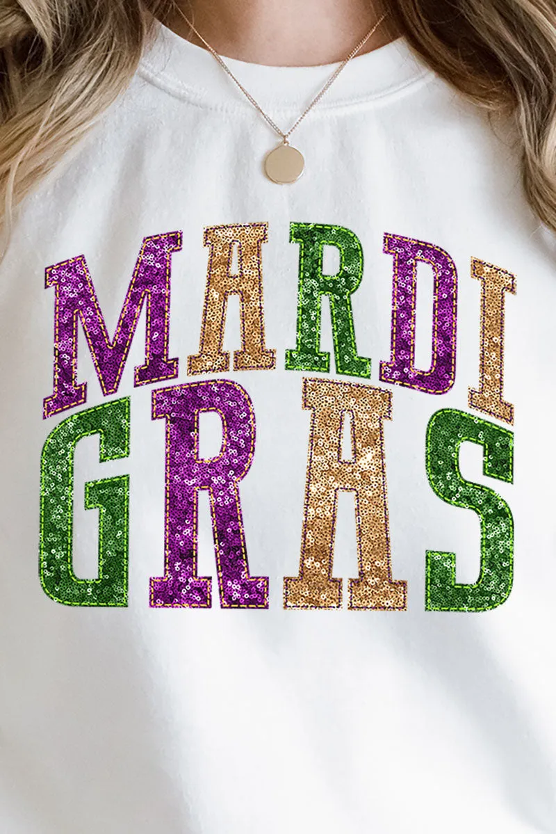 Mardi Gras Faux Sequin Embroidery Transfer Heavy-weight Crew Sweatshirt