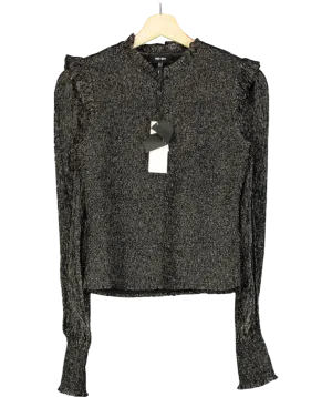 ME EM Metallic Crinkle Smocked Balloon Sleeve Blouse UK 8