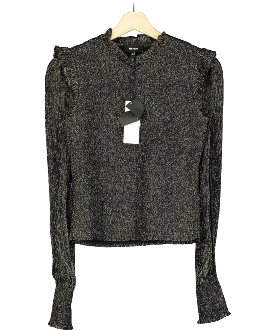 ME EM Metallic Crinkle Smocked Balloon Sleeve Blouse UK 8
