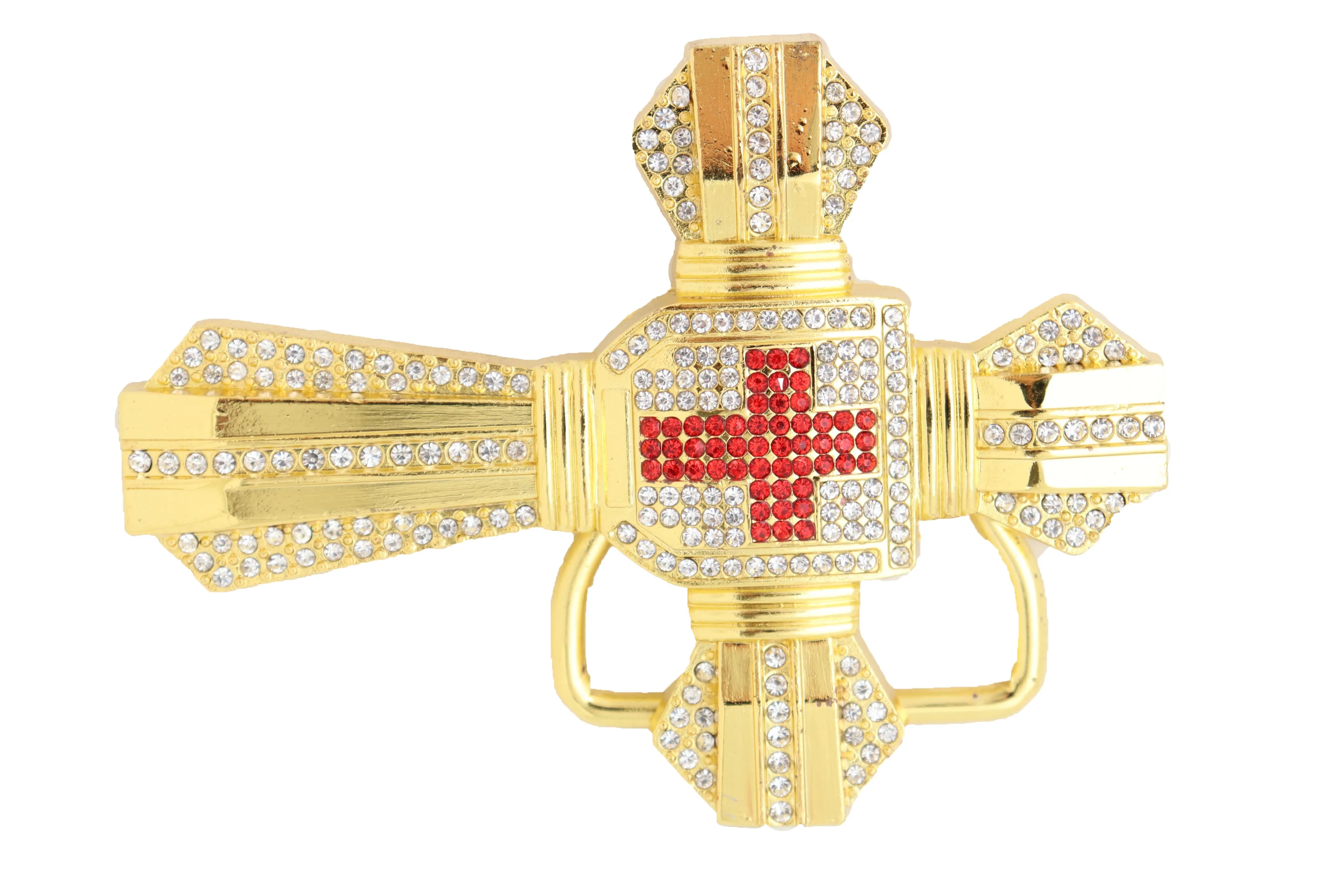 Men Belt Buckle Gold Metal Western Religious Big Bling Cross Biker