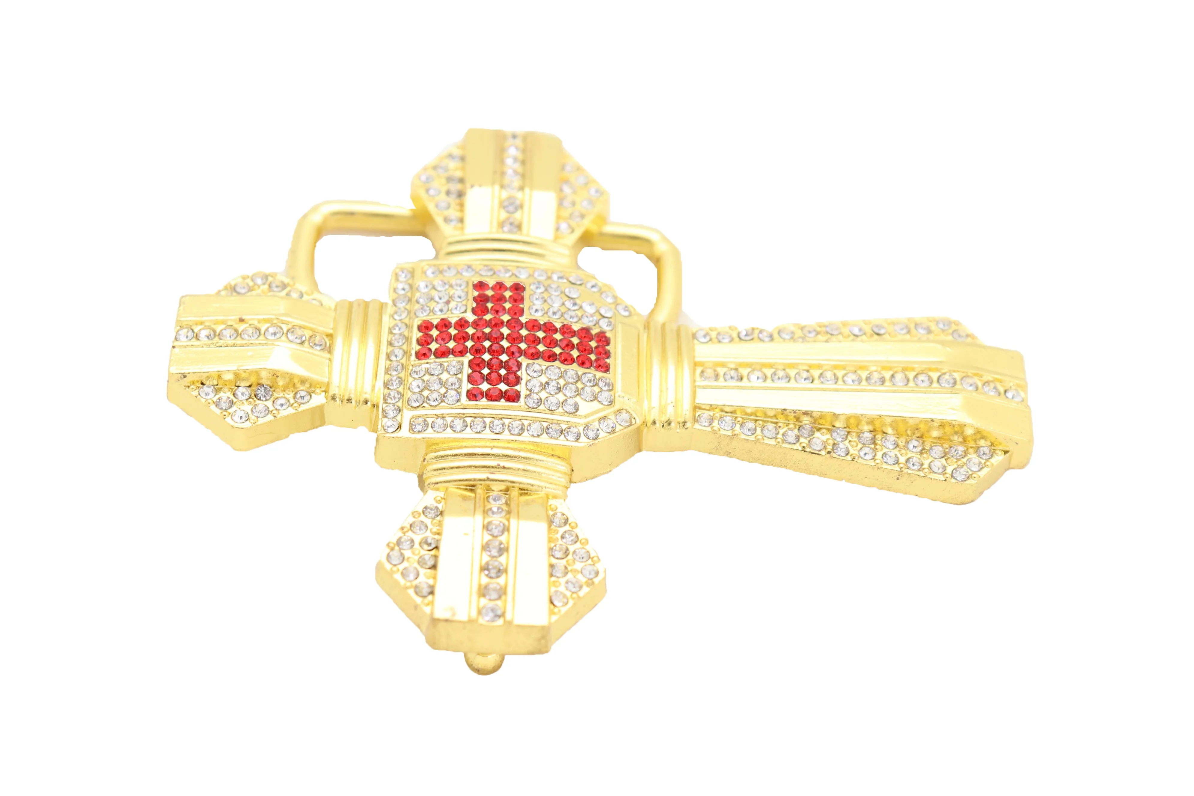 Men Belt Buckle Gold Metal Western Religious Big Bling Cross Biker
