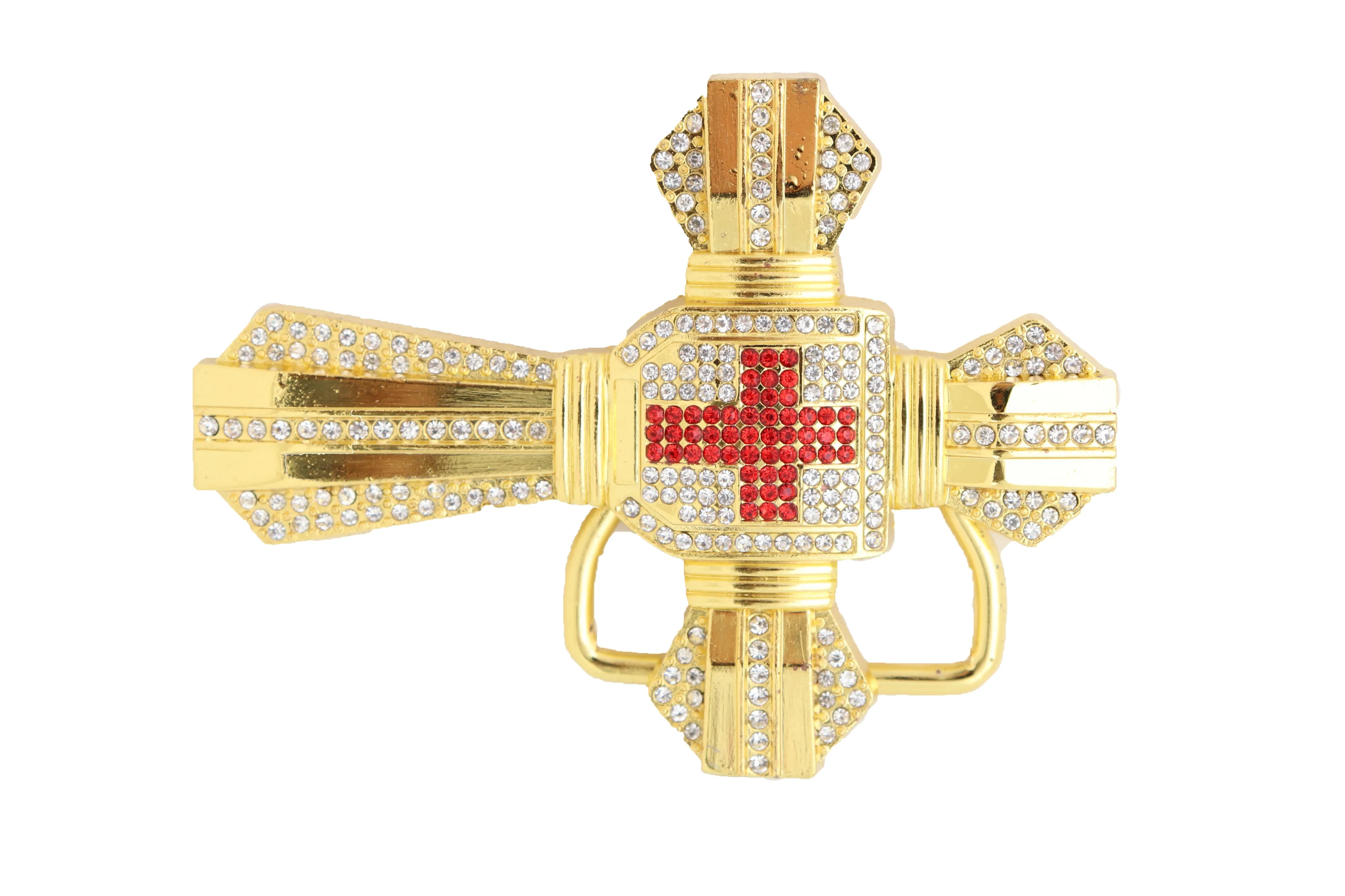 Men Belt Buckle Gold Metal Western Religious Big Bling Cross Biker