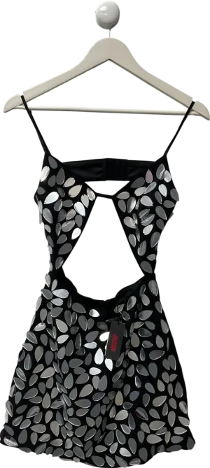 Misspap Black Premium Mirror Embellished Cut Out Mini Dress UK 6