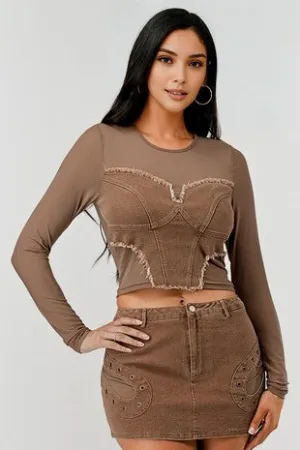 “Mocha” Denim Mesh Top
