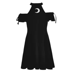 Moon Hollow Out Oversize Black Halter Dress J40192