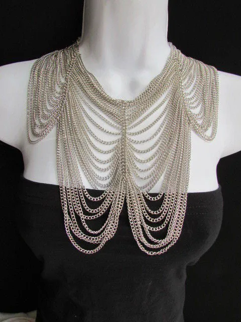 Multi Strand Thin Link Chain Elegant Long Necklace   Earrings Set