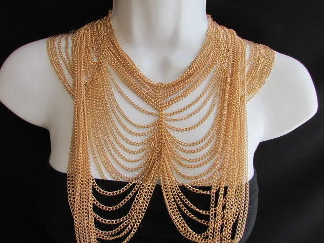 Multi Strand Thin Link Chain Elegant Long Necklace   Earrings Set