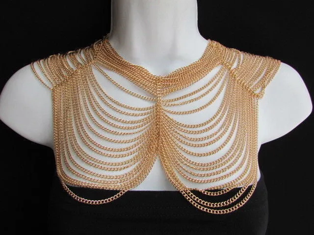 Multi Strand Thin Link Chain Elegant Long Necklace   Earrings Set
