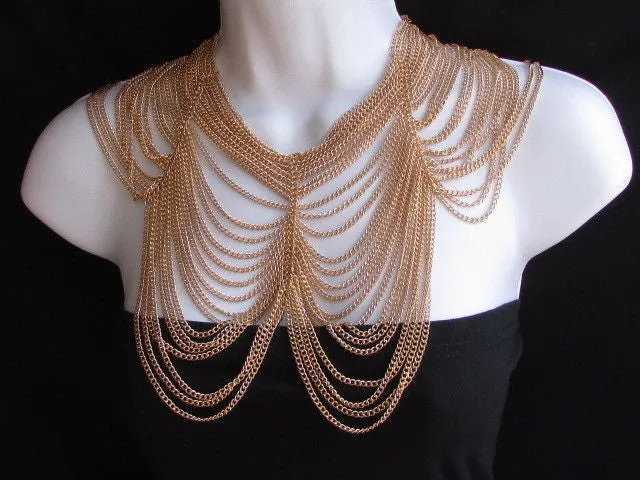 Multi Strand Thin Link Chain Elegant Long Necklace   Earrings Set