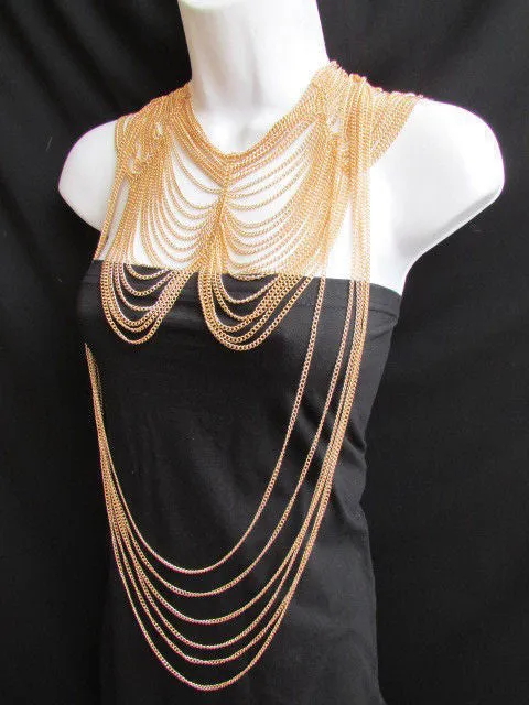 Multi Strand Thin Link Chain Elegant Long Necklace   Earrings Set
