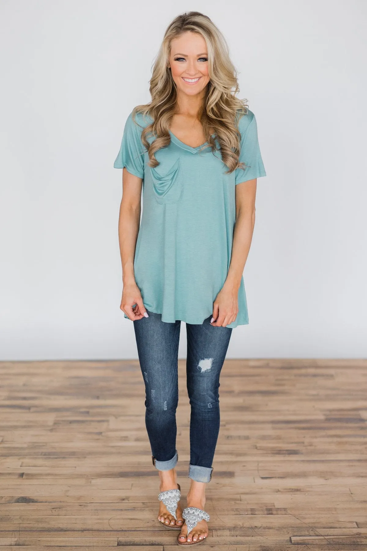 Never Enough Aqua Pocket Top