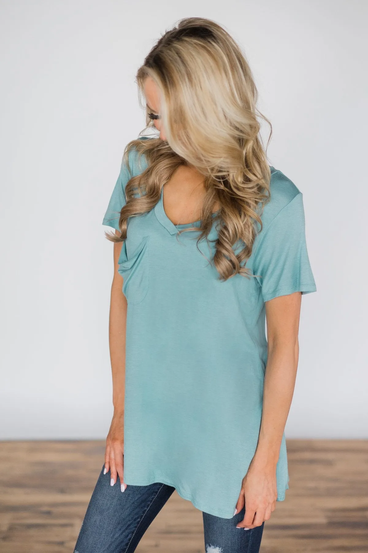 Never Enough Aqua Pocket Top