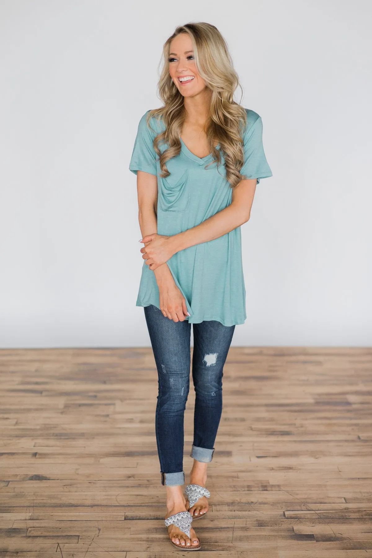 Never Enough Aqua Pocket Top
