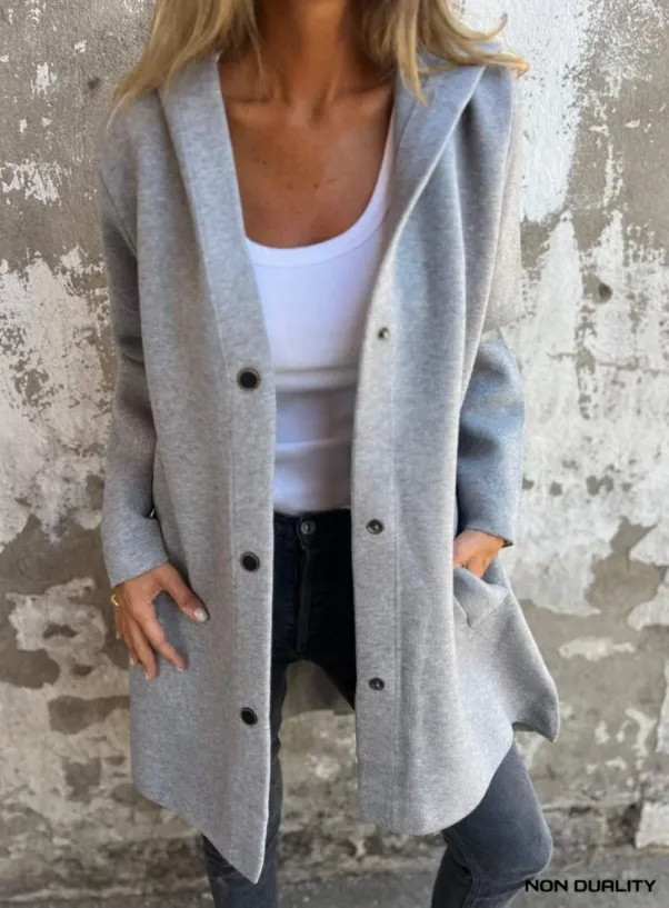NEW Non Duality Button-Up Hooded Cardigan Sweater, Grey, Sz S
