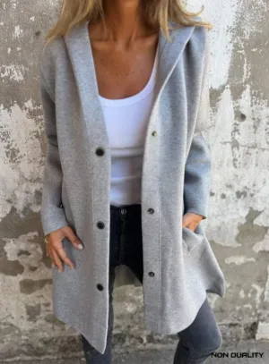 NEW Non Duality Button-Up Hooded Cardigan Sweater, Grey, Sz S