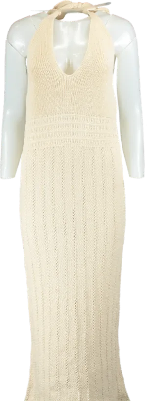 Nobody's Child Cream Knitted Halter Neck Maxi Dress UK M