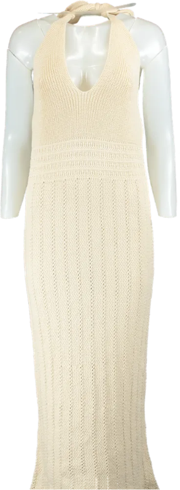Nobody's Child Cream Knitted Halter Neck Maxi Dress UK M