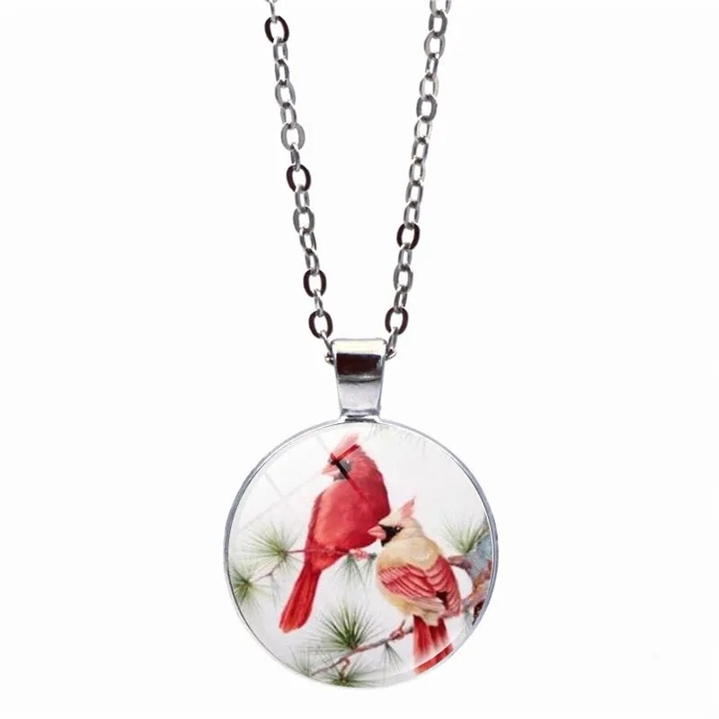 Northern Cardinal Bird Jewelry Northern Cardinal Bird Glass Necklace Stud Earring Bracelet Bangle Set Totally 4Pcs Fashion Set