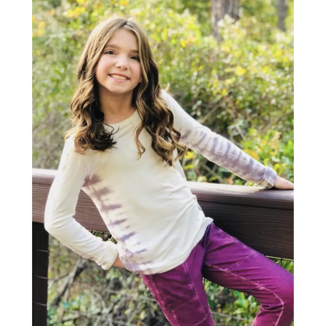Paper Flower Trendy Tween Fashion Tie Dye Sleeve Top - Cream