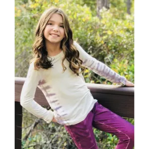 Paper Flower Trendy Tween Fashion Tie Dye Sleeve Top - Cream