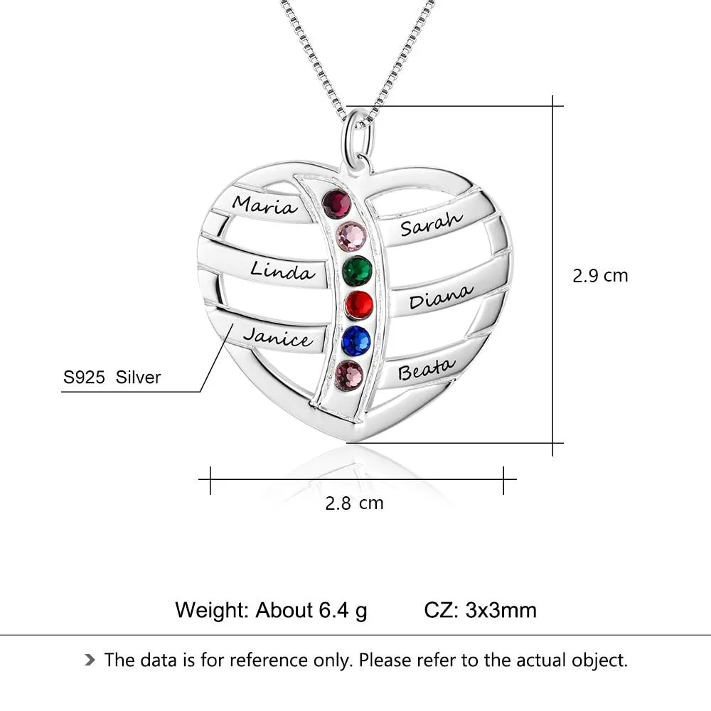 Personalized 925 Sterling Silver Family Necklace with Engrave Name & Birthstones Pendant, Trendy Women’s Jewelry